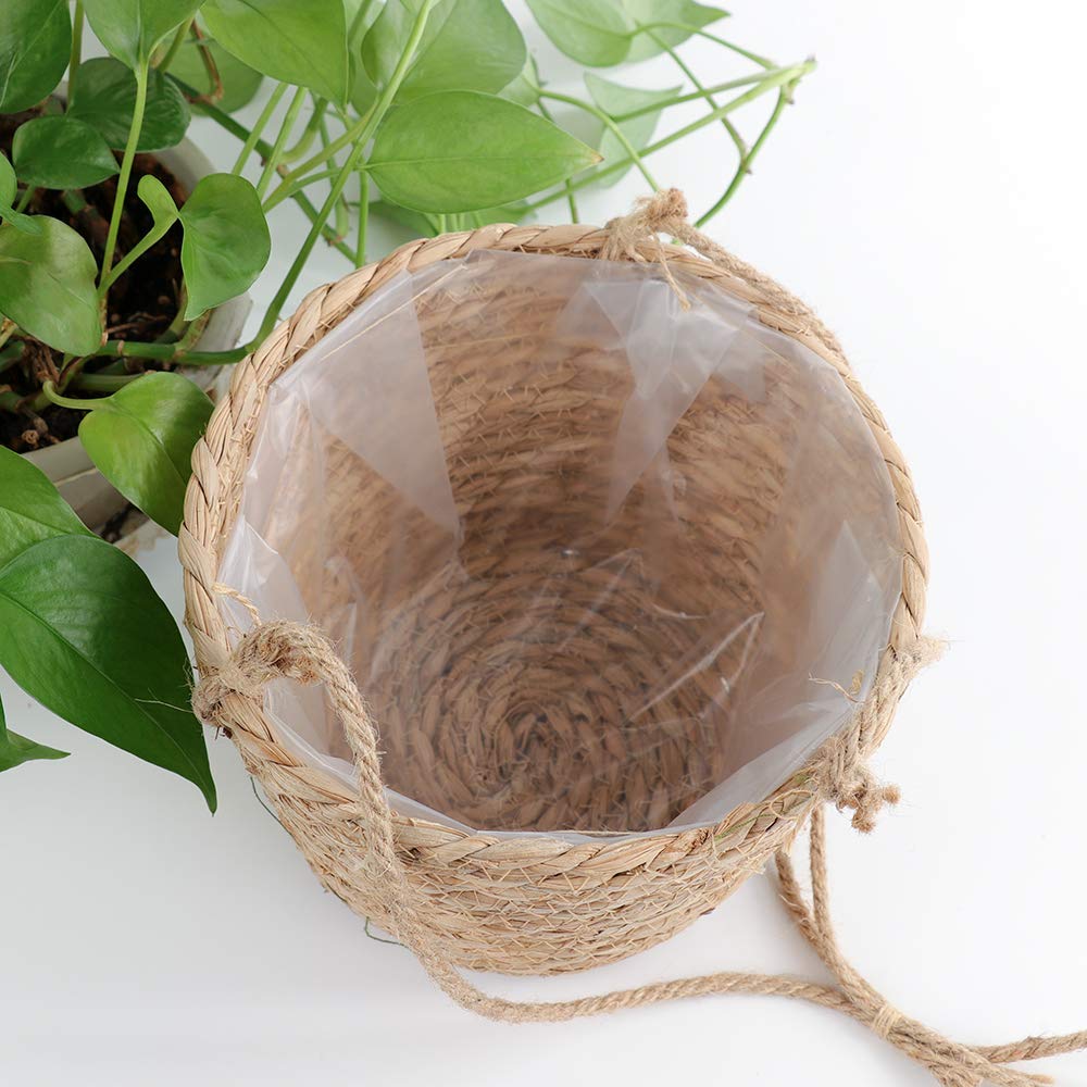 MEUMITY Hanging Planter Basket, Rattan Woven Plant Hanger with Plastic Liner Macrame Plant Holder Storage Organizer for Plants Indoor Outdoor(#1)