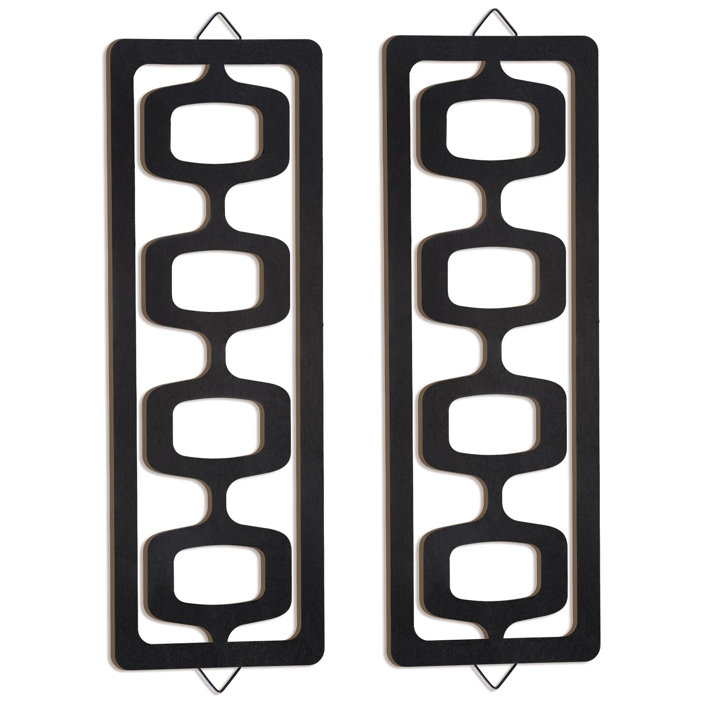 CroBlissful 2 Pcs Mid Century Modern Wall Art Wood Mid Century Elegance Decor Accents Abstract Wall Sculpture Geometric Panels for Interior Panel Art for Home Living Room(Black)