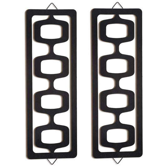 CroBlissful 2 Pcs Mid Century Modern Wall Art Wood Mid Century Elegance Decor Accents Abstract Wall Sculpture Geometric Panels for Interior Panel Art for Home Living Room(Black)