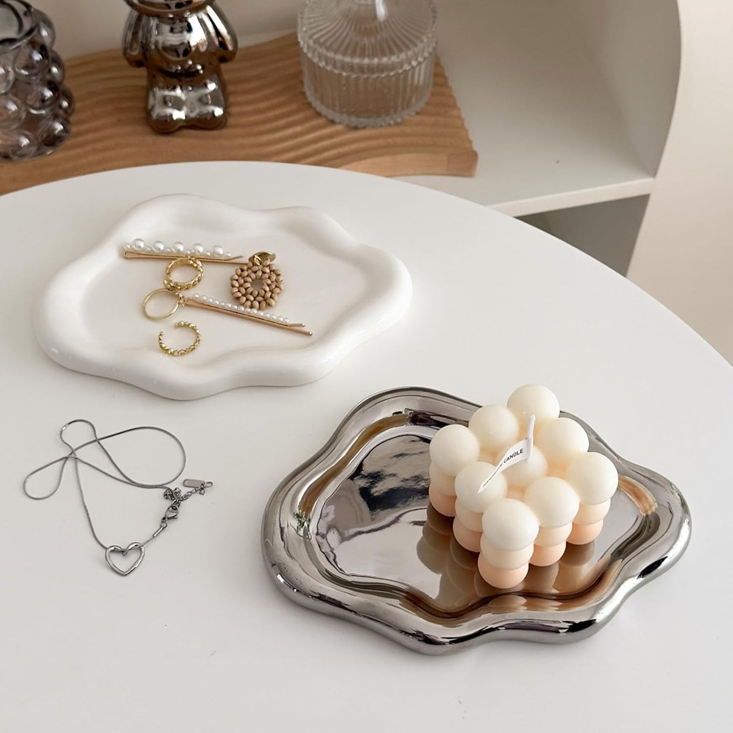 BESSKON Small Jewelry Dish for Women, Gifts for Mom, Ceramic Jewlery Tray Ring Holder, Vanity Ring Dish Cute Cloud Tray, Nightstand Decor Trinket Bowl for Earrings, Perfume, Keys, White Jewelry Plate