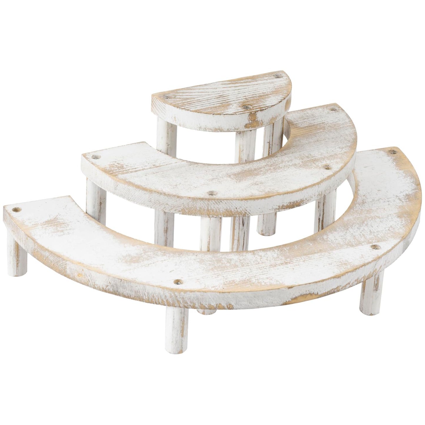 MyGift 3 Tier Wooden Display Riser Stand, Cupcake Stand & Perfume Organizer, Rustic Whitewashed Tiered Display Shelf for Desserts, Nail Polish, Makeup, Plants & Collectibles