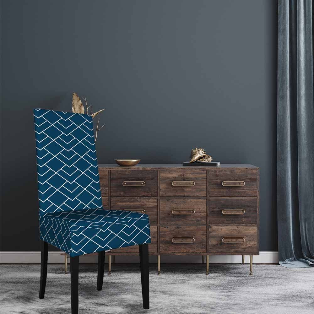 Numland 1 Pack Vertical Geometric Mosaic Dining Room Chair Covers Luxurious Classic Ornament Style Short Stretchable Polyester Removable Washable for home Restaurant Banquet