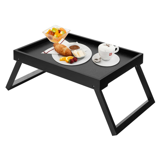 Kaukinye Bamboo Bed Tray Table with Foldable Legs, Breakfast Tray, Laptop Desk for Bed or Sofa,Food,Dinner,Serving,TV Table Kitchen, Eating,Working, Reading(Black)