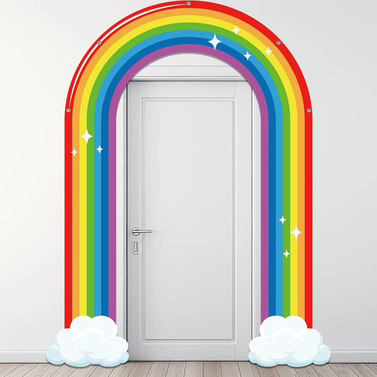 Tiamon Rainbow Door Decorations Porch Banners Rainbow Theme Porch Sign Backdrop Photo Props for Door Wall Decor Spring Birthday Party Supplies