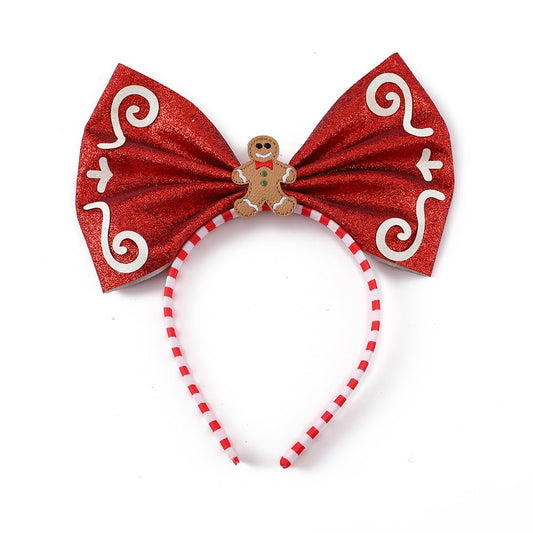 BYNYTO Christmas Bow Headband Gingerbread Man Hairband Candy Cane Hair Hoop Christmas Headbands for Women Festive Holiday Party Accessory