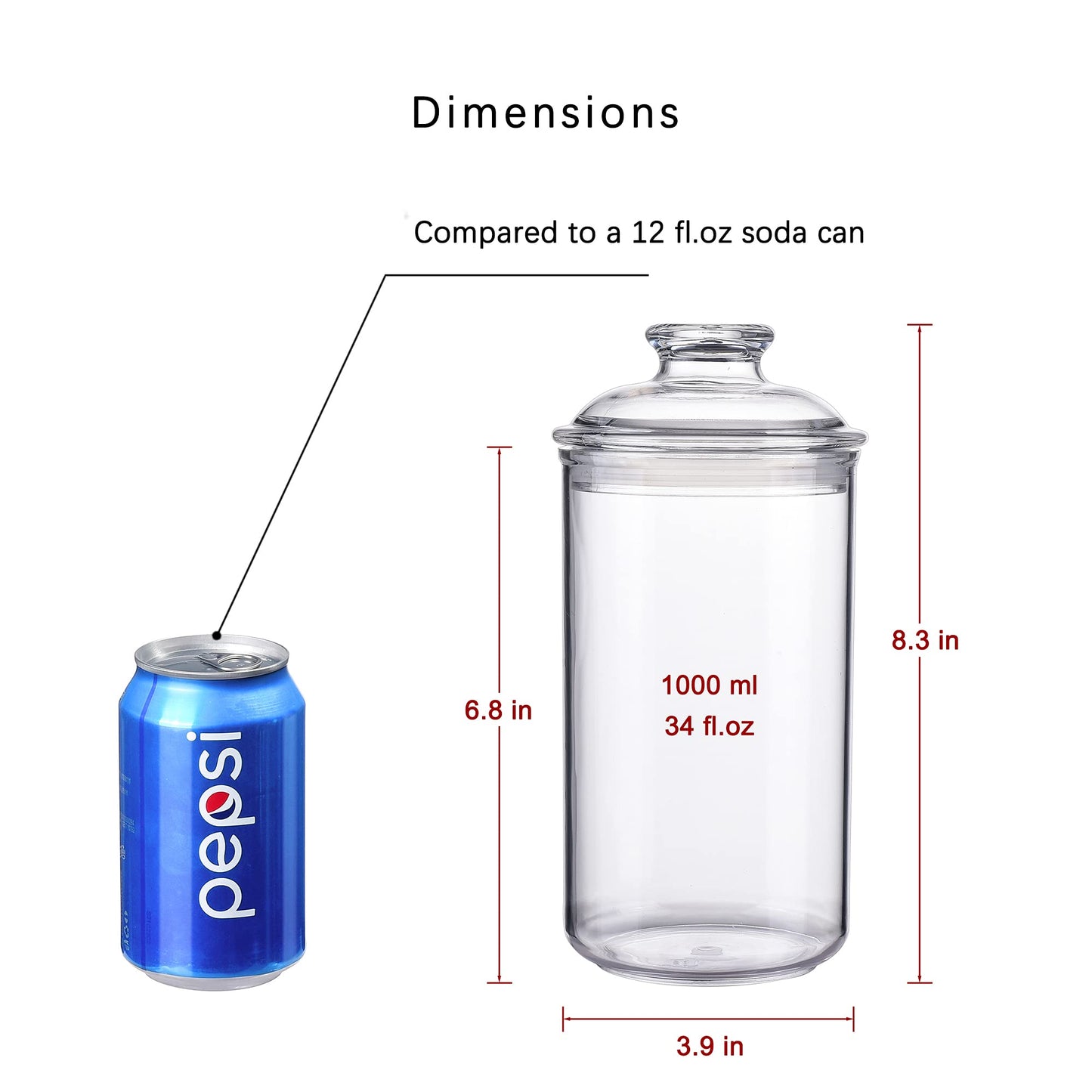 IVOOBR 34oz Acrylic Storage Jar, Airtight Lid with Silicone Sealing Ring, Ideal Canister Container for Sugar, Tea, Spices, Herbs, Shells, Bath Salt, Christmas Decorative Apothecary Jars