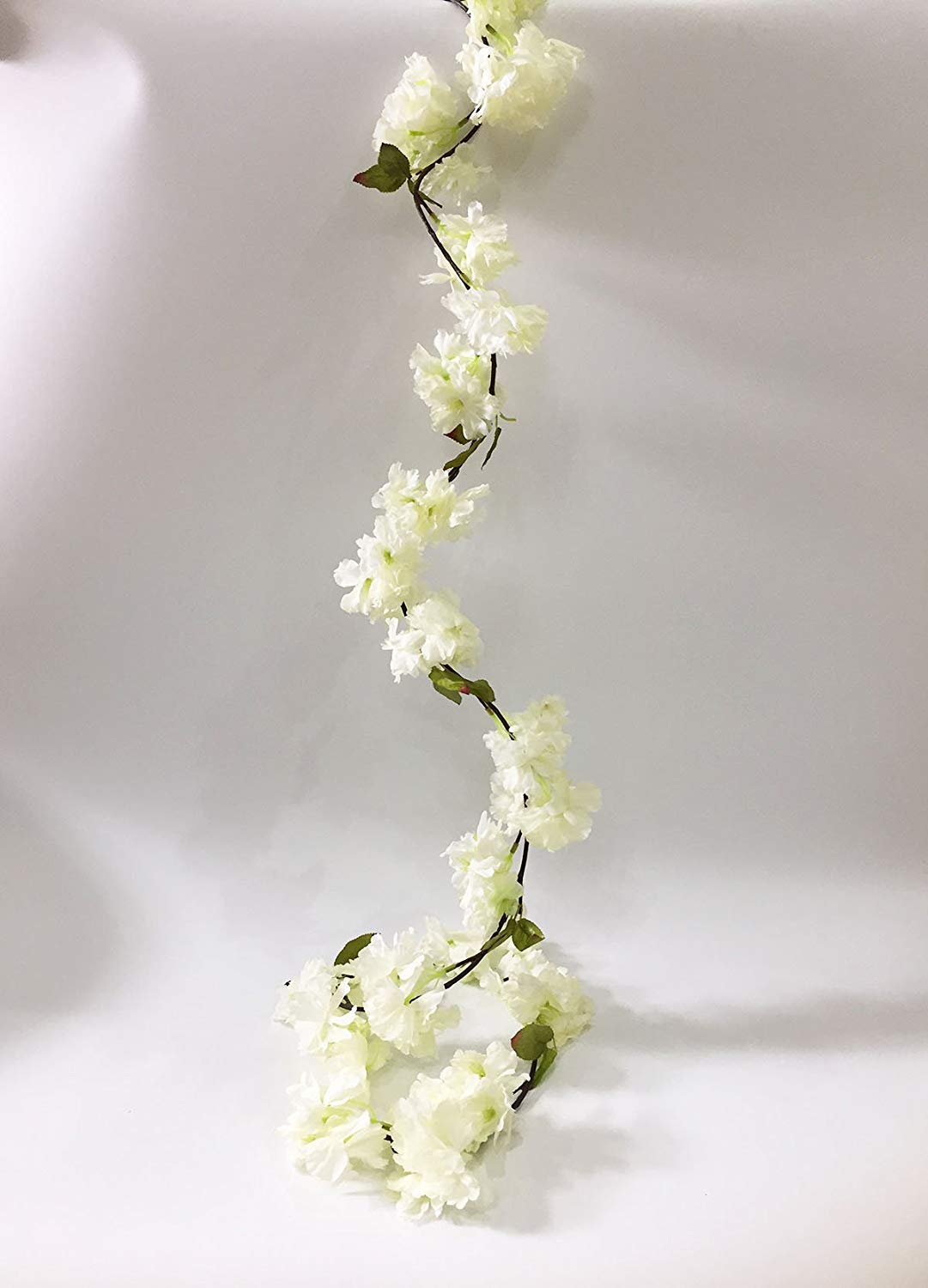 Artfen Artificial Cherry Blossom Vine Hanging Plants Faux Sakura Garland Fake Oriental Cherry Wreath Artificial Flower 5.8 FT White