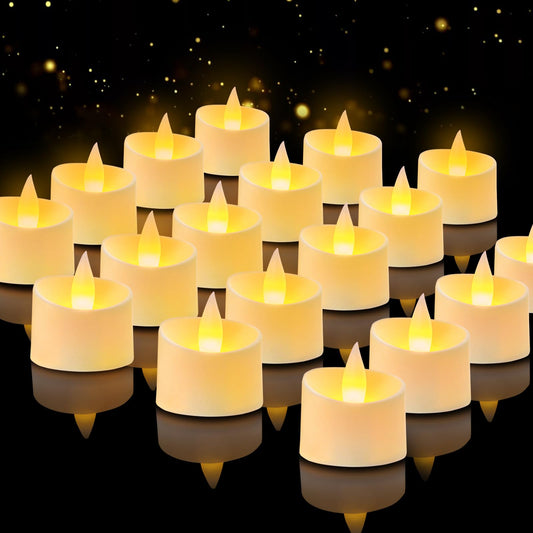 Haown 24-Pack Realistic Flameless Tea Lights, Patented Dual-LED Tech (Steady + Flicker) - Battery Operated Warm Yellow Votives for Wedding, Valentine, Home Decor (Ivory Base, 24 Pack)