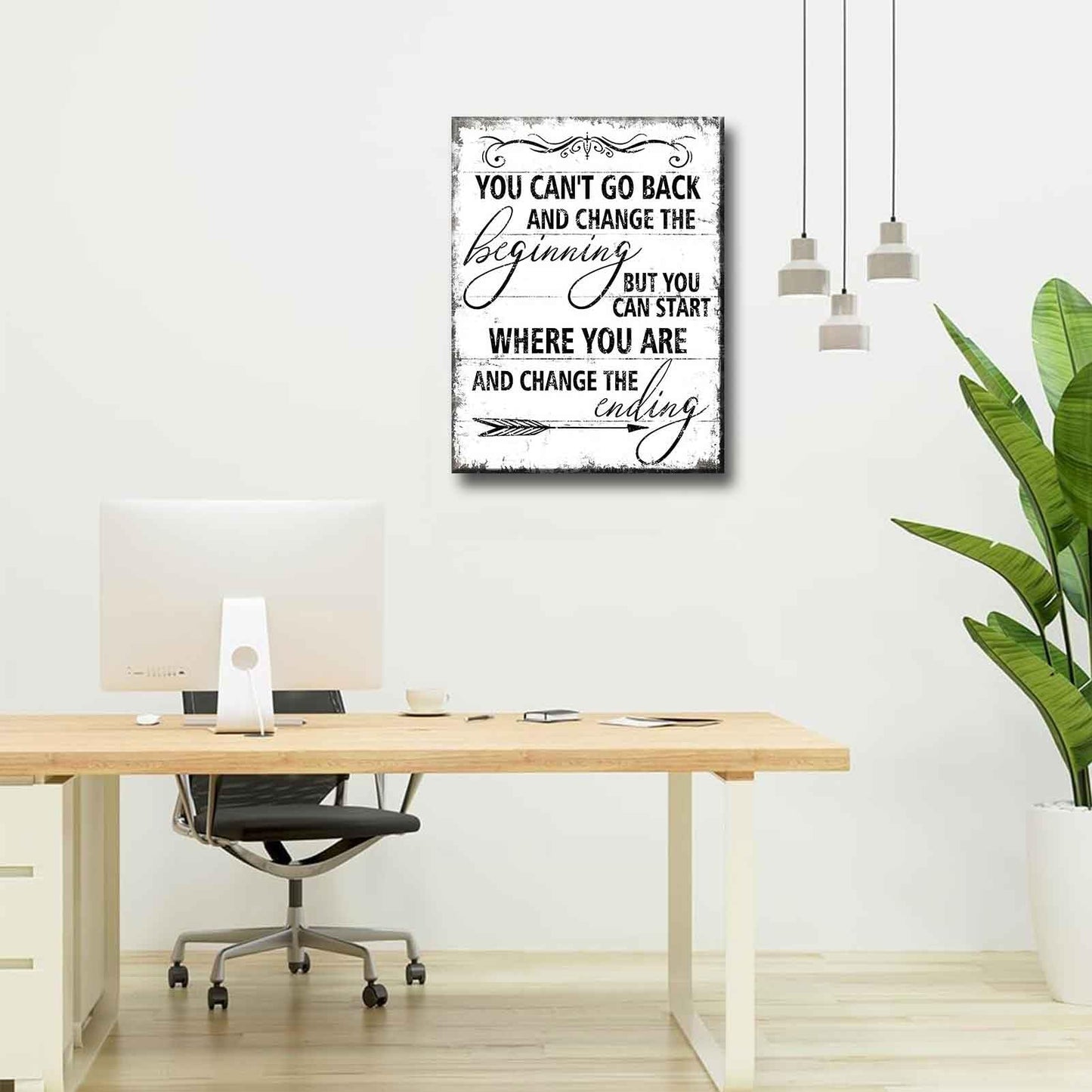 Inspirational Canvas Wall Art You Can't Go Back and Change The Beginning painting Decor Pictures Motivational Positive Quotes Posters Prints for Bedroom Office Living Room Home Decoration