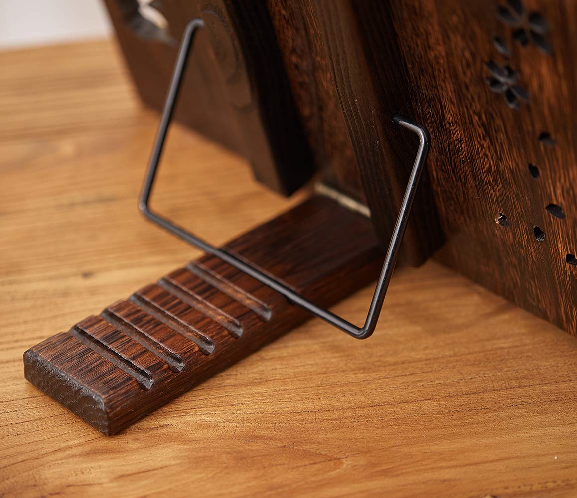 SINOBEST Book Stand with Page Clips, Foldable Reading Rest Holder, Portable Desk Bookrest, Cookbook/Tablet PC/Music Document Stand, Adjustable Wood Reading Frame (Chinese Knot, 11.8 x 8.7 inches)
