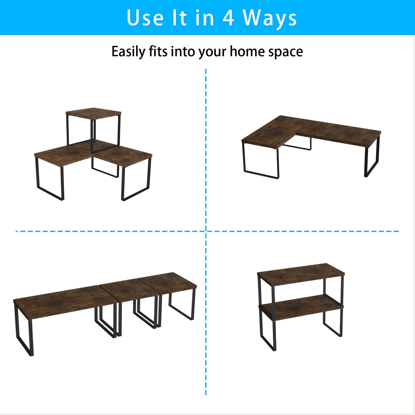 Golener Countertop Organizer Corner Shelf, 2 Tier Adjustable Stackable Corner Shelves for Kitchen, Bathroom, Spice Rack, Coffee Area, Cabinet, Dresser Table, Corner Counter Shelf Stand, Rustic Brown