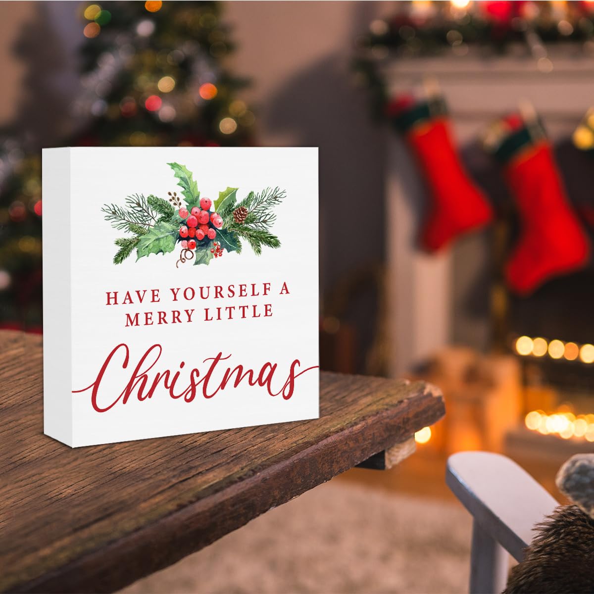 Christmas Decor Gifts Have Yourself a Merry Little Christmas Wood Block Sign for Home Office Table Shelf Decor Gifts