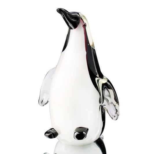 Quligeta Hophen Glass Penguin Figurine Handmade Blown Art Crystal Penguin Sculpture Animal Statue Collectable Desk Decoration Ornaments (White and Black)