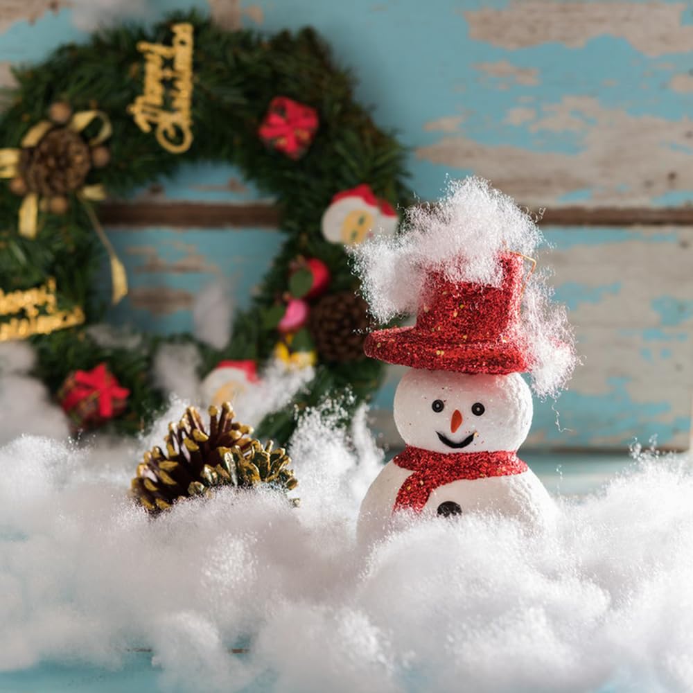 Christmas Fake Snow Decor, 1LB/500g Flame-Resistant & Hypoallergenic Artificial Snow Cotton, Vacuum Sealed for Easy Fluffing, Perfect for Christmas Villages, Mantels, Tree Skirts & Winter Decorations
