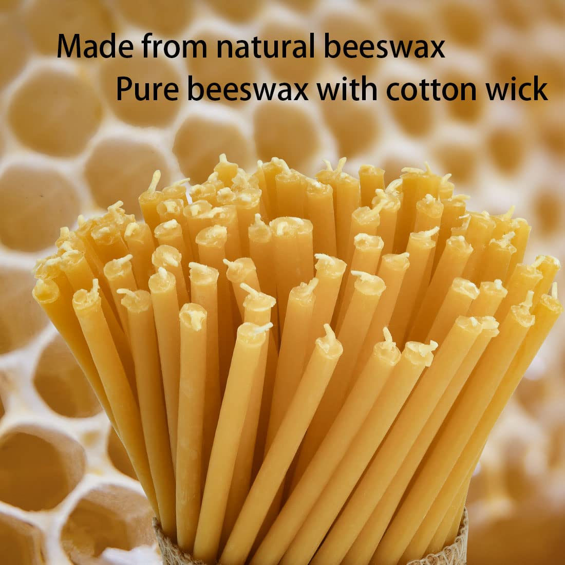 DEYBBY Beeswax Birthday Candles 100 Count Dripless and Smokeless Eco Taper Candles for Home, Dinner, Cake, Prayer, Church, Hanukkah, Christmas