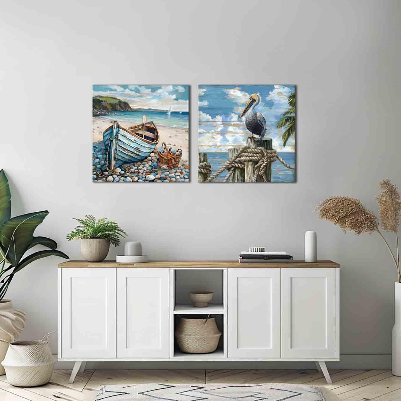 Bathroom Decor Beach Wall Art Ocean Theme Blue Picture Canvas Print Modern Coastal Artwork Framed Hanging Dining Office Living Room
