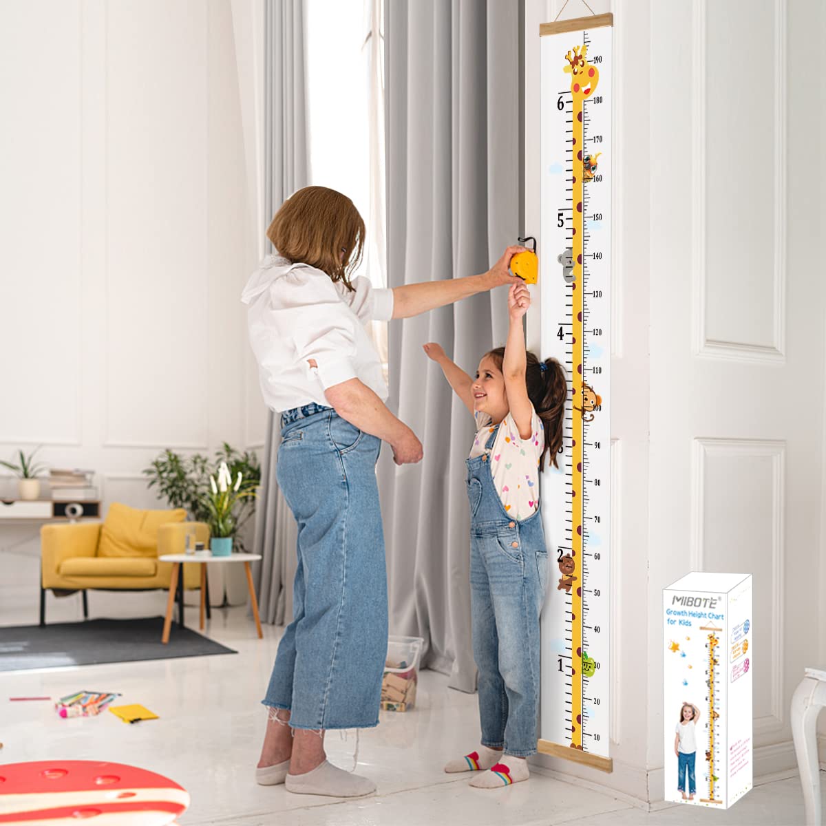 Mibote Baby Growth Height Chart Handing Ruler Wall Decor for Kids, Canvas Removable Height Growth Chart 79" x 7.9" (Giraffe)