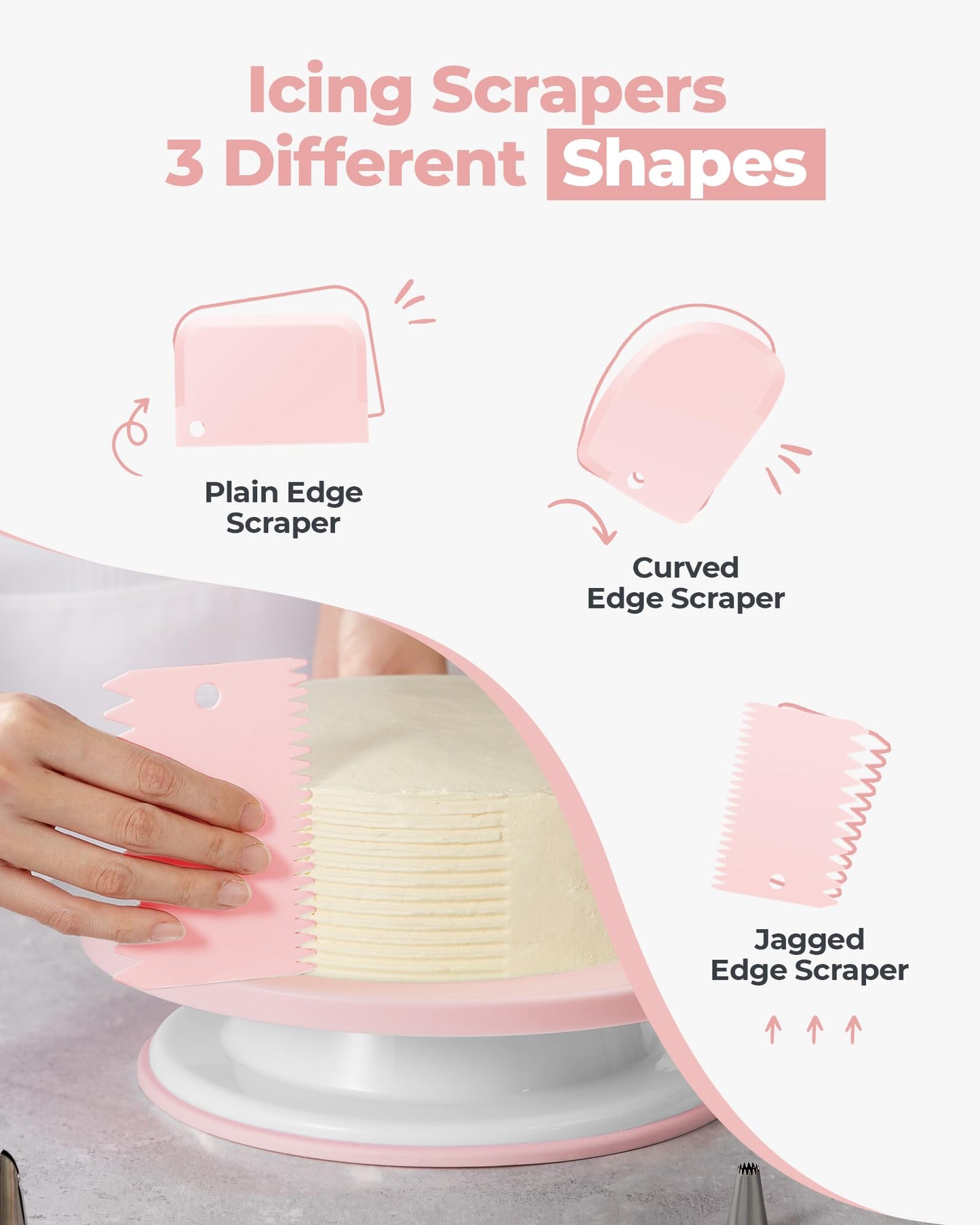 Kootek 158PCs Cake Decorating Kit, Baking Supplies Tools - Includes Cake Stand Turntable, 64 Icing Piping Tips Set, 2 Frosting Spatulas, 3 Scrapers, 50+2 Pastry Bags, Coupler, Video Tutorial, Booklet