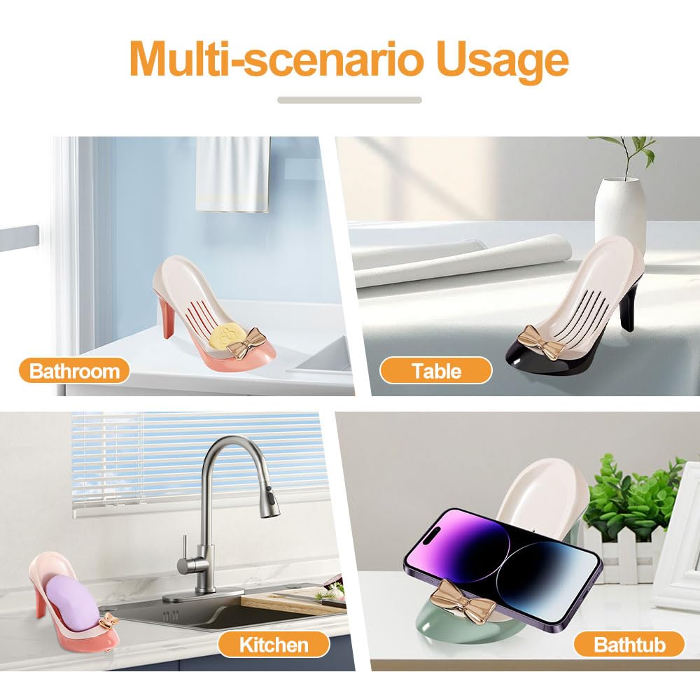 Cute High Heels Plastic Soap Holders, Shower Foam Soap Holder Dish for Bar Soap Rack, Sponge Holder for Kitchen, Sink Hand Soap Holder for Bathroom (Green)