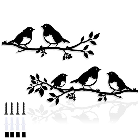 Harikikochuu 2 Pcs Black Metal Birds Wall Art Decor Birds Wall Decor Robin Bird on the Branch Silhouette Art Metal Leaf Wall Decor for Outdoor Balcony Garden Porch Décor.