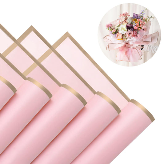 Gloreyan 20 Sheets Gold Edge Flower Wrapping Paper, Florist Bouquet DIY Craft Fresh Flower Bouquet Wrap Waterproof Floral Wrapping Gift Box Packaging Material Florist Supplies, 22.8*22.8 Inches(Pink)