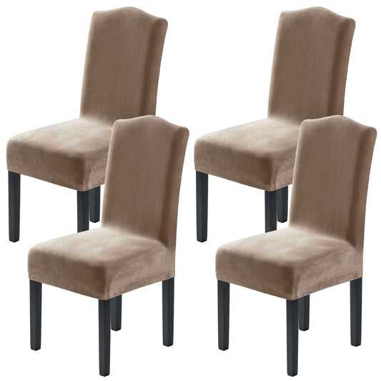 H.VERSAILTEX Dining Chair Covers Stretch for Dining Room Set of 4 Parson Chair Slipcovers Protectors, Soft Thick Solid Velvet Fabric Washable, Taupe