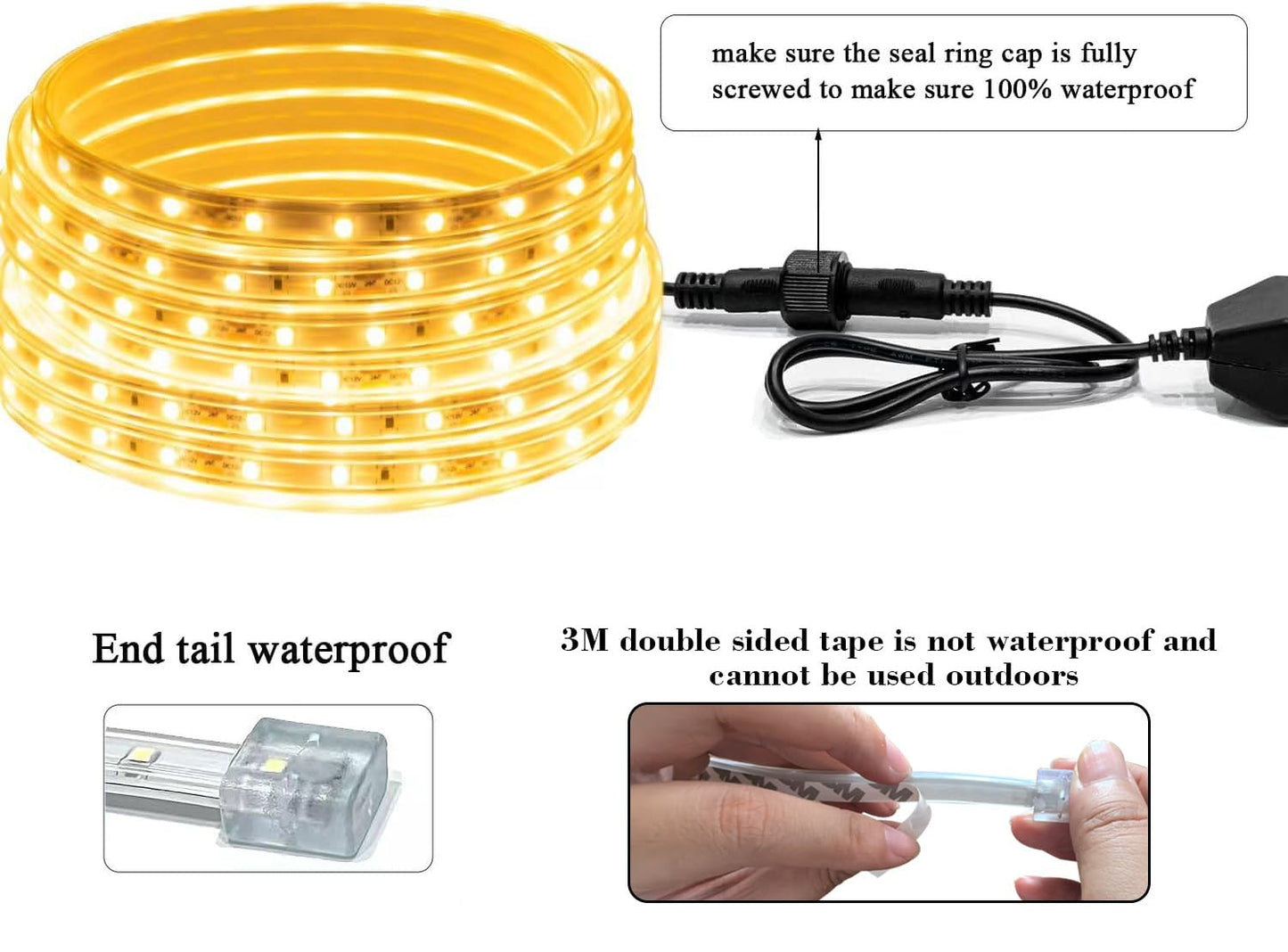 JUNWEN 20FT Warm White Rope Lights Outdoor, 12V IP65 Waterproof Led Rope Lights Indoor Cuttable, Flexible Led Strip Lights Cuttable Plug-in for Patio Deck Bedroom Kitchen Bedroom Christmas