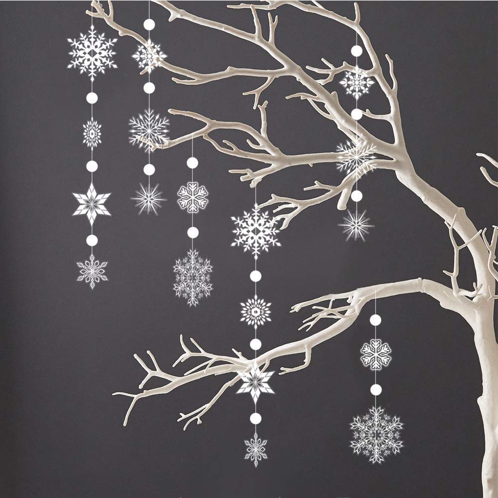 Decor365 Snowflake Garland Winter Wonderland Decorations White Snow Flake Garlands Hanging Snowflake Decorations from Ceiling Classroom Winter Decor Christmas Frozen Birthday Party Backdrop
