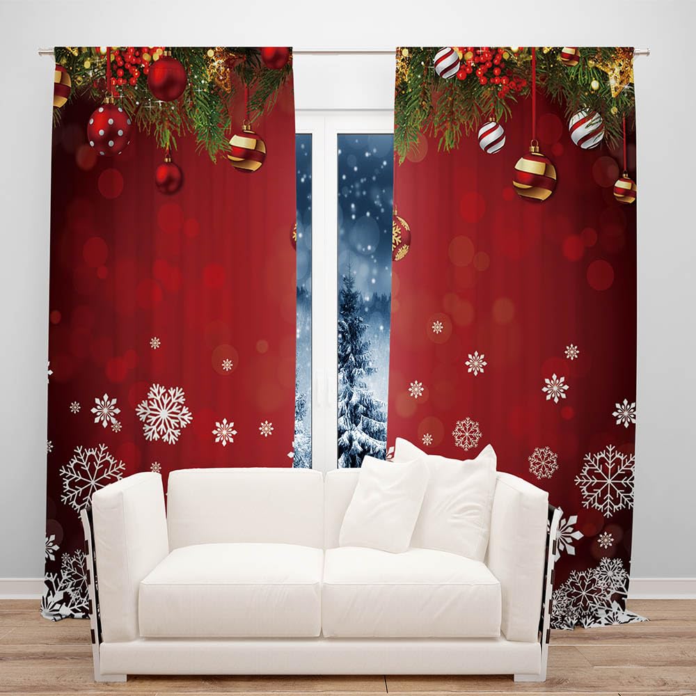 DOTOOMA 82x84 Inches Christmas Snowflake Window Curtains Xmas Ornaments Coniferous Pine Tree Tinsel Theme Bedroom Living Room Decorative Curtains Drapes 2 Panel
