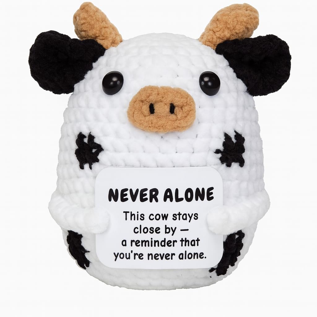 DEYBA Handmade Crochet Cow Plush with Message Card – Soft Knitted Comfort Gift, A Heartfelt Symbol of Love, Friendship & Support for Someone Special