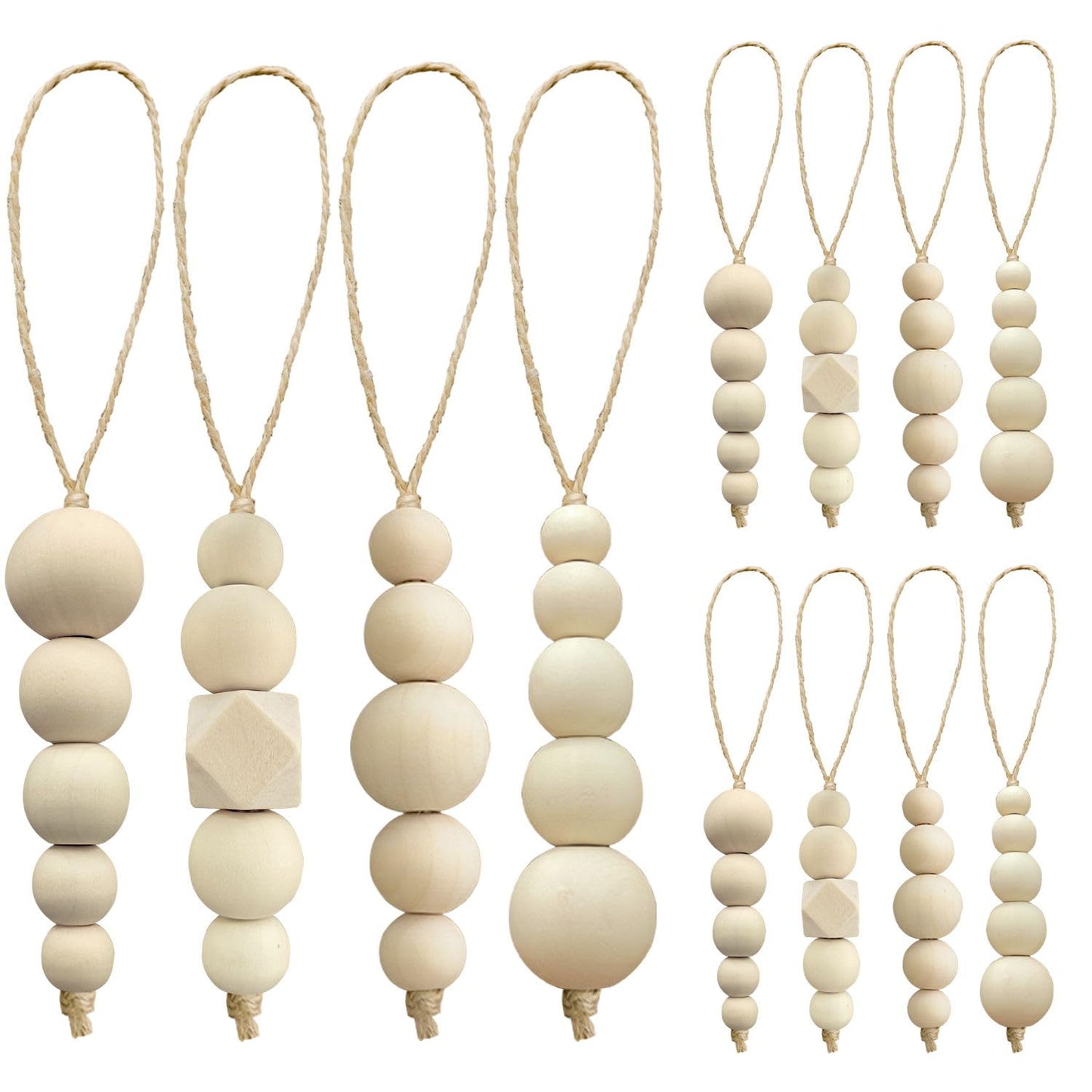 OurWarm 12 Pcs Wood Beads Christmas Tree Ornaments Wooden Beads, 4 Style Boho Christmas Decor Xmas Tree Hanging Beads, Farmhouse Christma Ornaments Beads for Tree Decor Home Decor