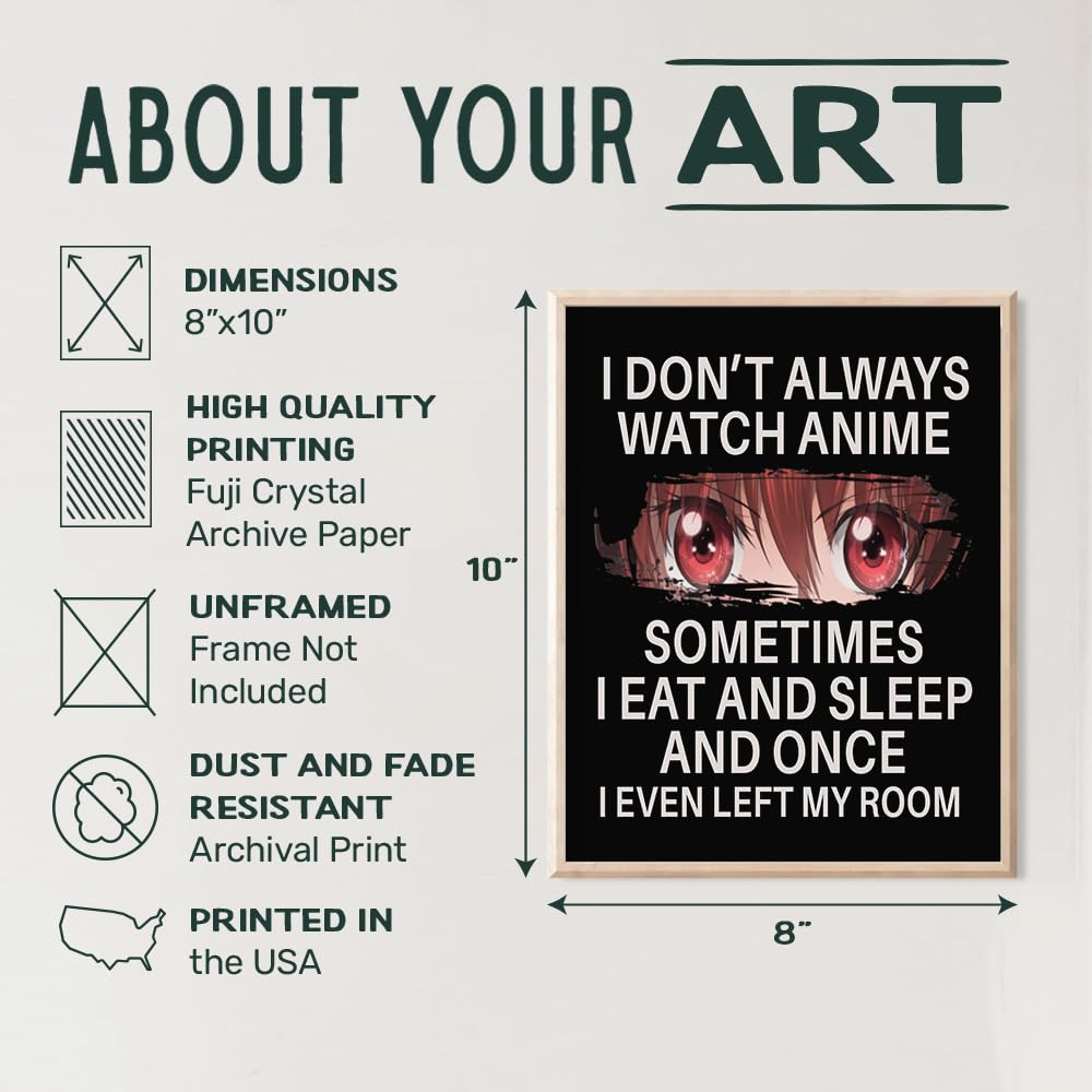 Japanese Anime Wall Decor for Teens - Anime Posters 8x10 - Wall Art Print - funny Sayings Wall Art - Sarcastic Gifts for Boys - Home Theater, Playroom, Movie Room Decor - Teen Girls Bedroom Decor