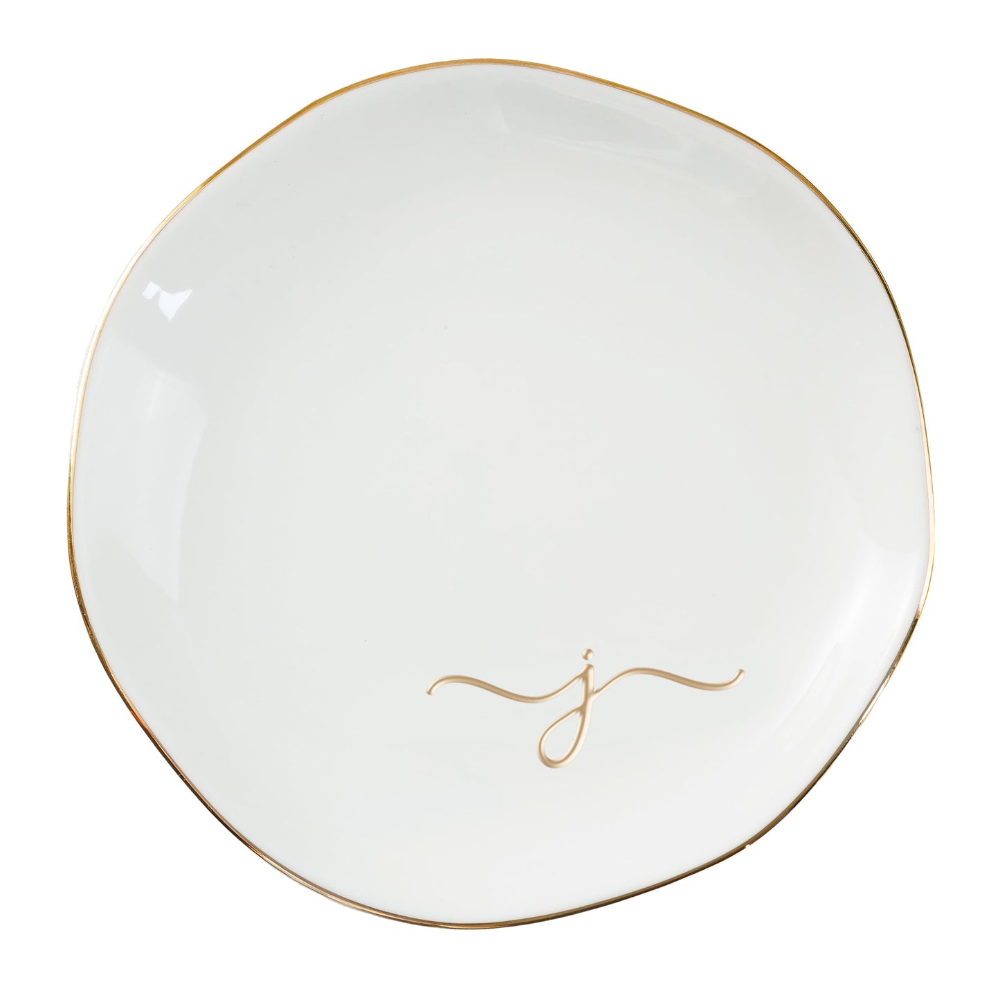InnoBeta Ceramic Jewelry Tray, Decorative Trinket Dish for Rings Earrings Necklaces Bracelet Watch Keys, Birthday for Women, Mother's Day Christmas Gift for Women, 4.75", White Surface Gold (J)