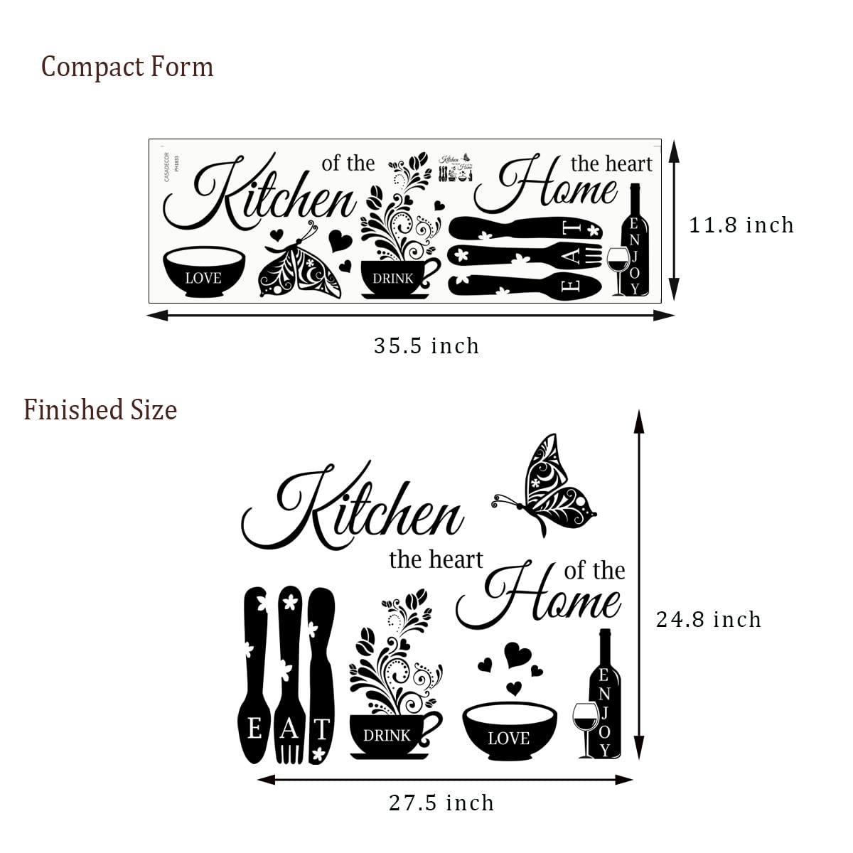 Kitchen Wall Stickers - The Heart of The Home Quotes Decals, Vinyl Wall Sign Art Decor for Dining Room and Living Room