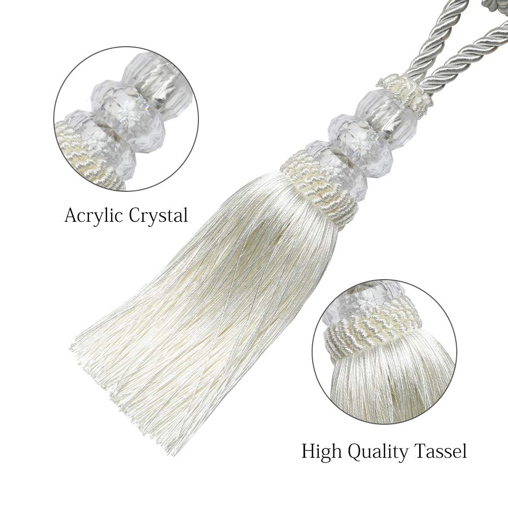 BEL AVENIR 2 Pack Curtain Hand-Woven Tiebacks Crystal Holdbacks Home Decorative (White, 2 Pack)