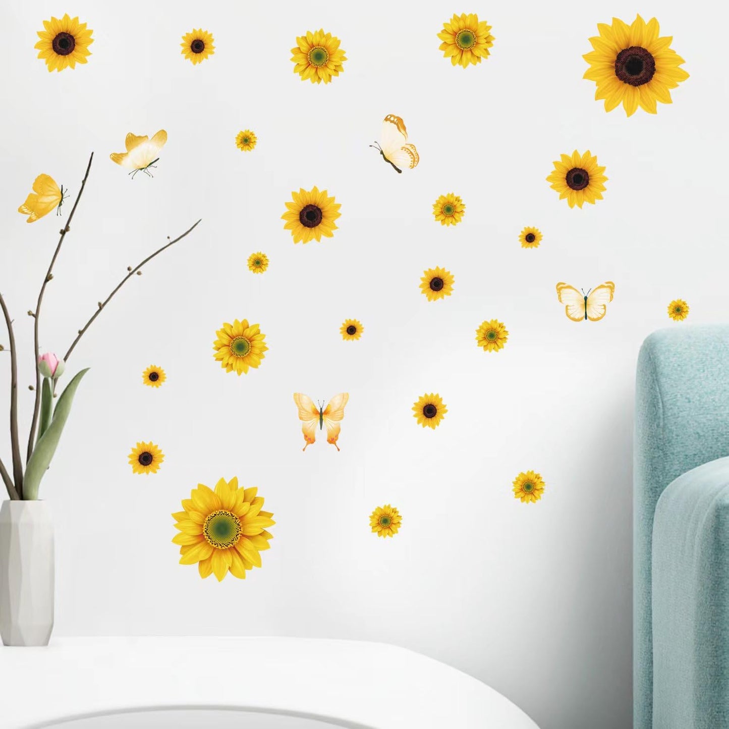 AOWDIAO Sunflower Peel and Stick Wall Decals, Sunflower Decorations for Bedroom, Kitchen, Bathroom, Living Room