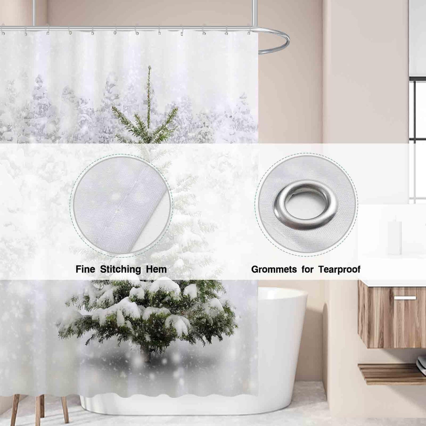 Allenjoy 72x72 inch Christmas Shower Curtain Set Natural Winter Forest Snowflake Snowfall Bathroom Curtain Durable Waterproof Fabric Bathtub Sets Home Decor