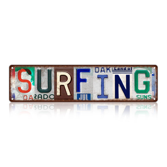 TREEPERI Vintage Sport Street Sign Surfing Wall Decor Metal Tin Signs for Bar Home Bedroom Garage