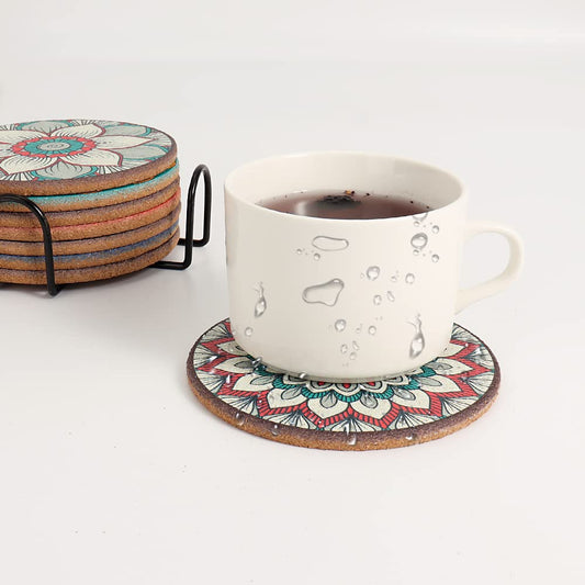 Cork Coasters Set of 8,Round Boho Coasters for Drinks,Cute Colorful Coaster with Holder,Apartment Farmhouse Office Bar Decor, Birthday Gifts for Mom Grandma(Mandala 1)