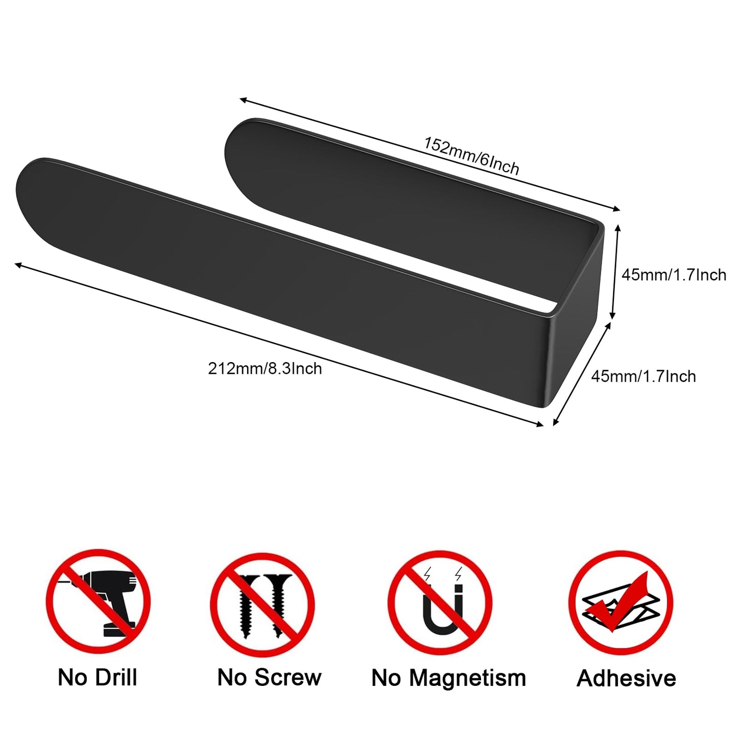 HUFEEOH Hand Towel Holder, Black Hand Towel Bar, Stainless Steel Self Adhesive Bathroom Towel Bar Stick on Wall