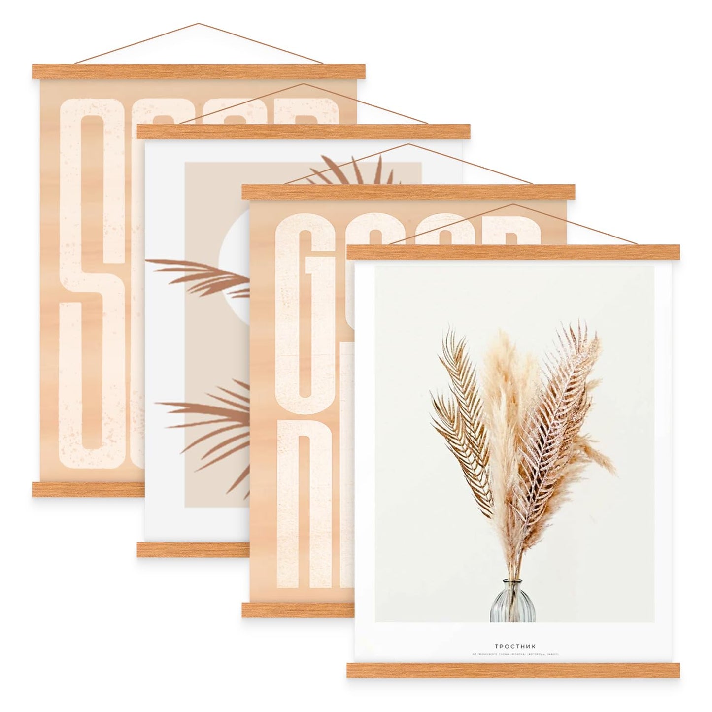 Benjia 4 Pack 8x10 8x12 8x18 Poster Frame, Magnetic Light Wood Frame Hanger for Photo Picutre Canvas Artwork Art Print Wall Hanging (4 Packs, 8", Teak Color)