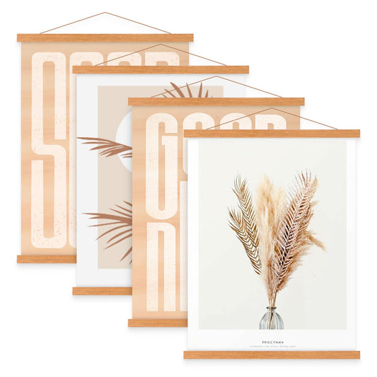 Benjia 4 Pack 8x10 8x12 8x18 Poster Frame, Magnetic Light Wood Frame Hanger for Photo Picutre Canvas Artwork Art Print Wall Hanging (4 Packs, 8", Teak Color)
