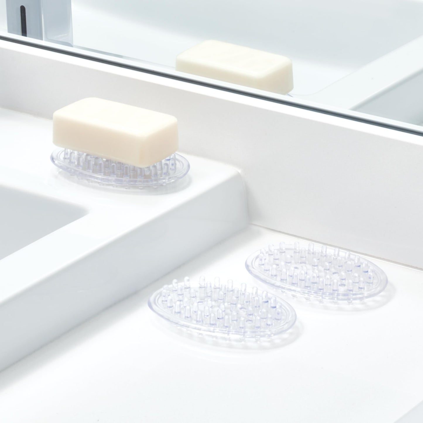 iDesign Plastic Soap Dish, Soap Saver, and Kitchen Sponge Holder - Set of 3, 0.75” x 3.25” x 4.75”, Clear