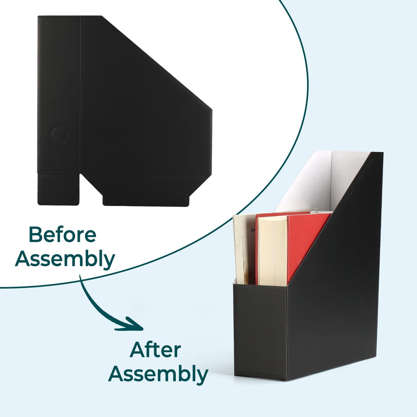 EXYGLO 12 Pack Black Magazine File Holder, Cardboard Magazine Rack with Label, Foldable Storage Organizer Box for Book, Documents, 9.9x3.3x12 Inches