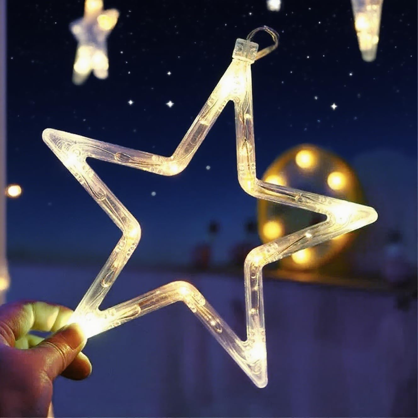 Moon and Stars Decor Curtain Lights, 11.5ft String Lights for Bedroom, Christmas, Ramadan Decor, Indoor LED Fairy Twinkle Light, Battery Operated or USB Plug-in (Warm Yellow)
