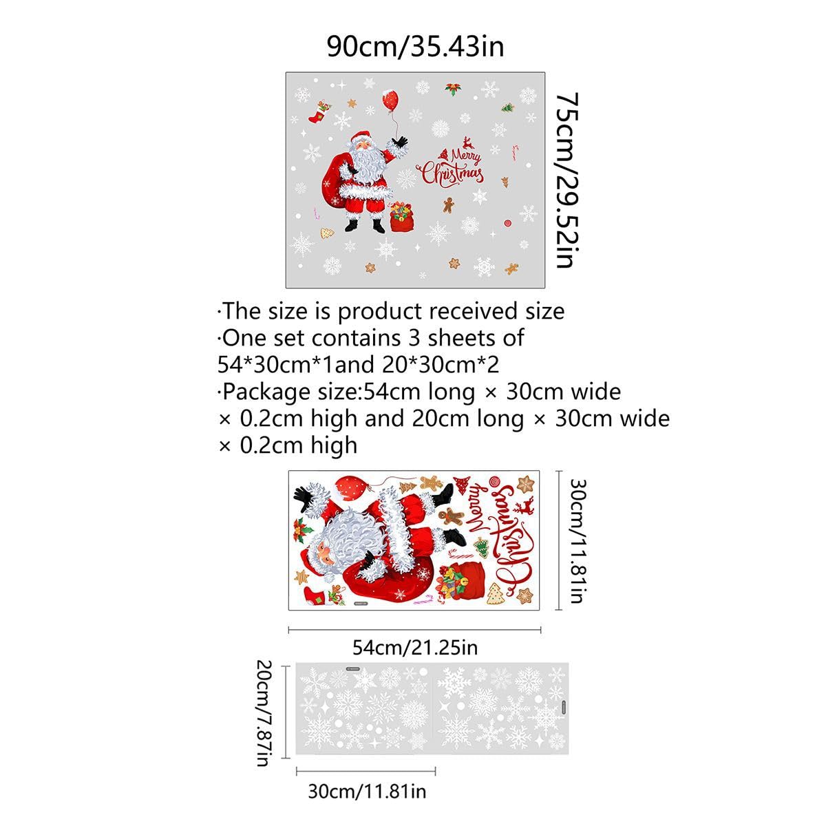 Runtoo Christmas Santa Wall Decals Merry Christmas Snowflake Xmas Ornaments Window Clings Removable DIY Wall Art Holiday Glass Window Sticker Bedroom Door Decor
