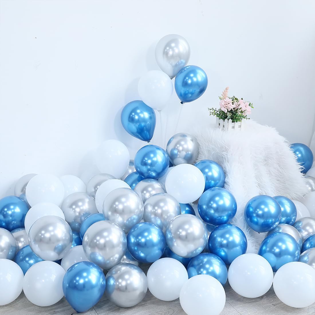 Blue Snowflake Balloon Garland Arch kit-Snowflake Balloon with Silver Blue White Latex Balloons set for Winter Wonderland Holiday Christmas Baby Shower Snow Princess Birthday Party Decorations