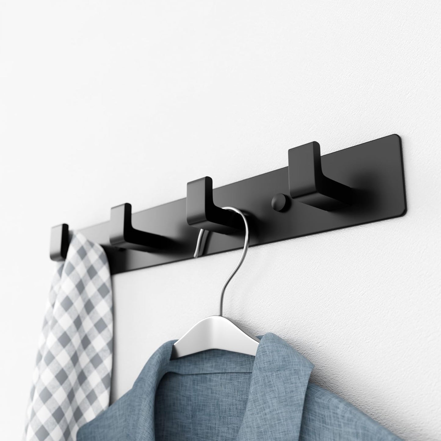 GWAAZXGZ Black Coat Rack Wall Mount - 12.5 inch Modern Metal Hook Rail with 4 Right-Angle Hooks, Drill-Mounted Organizer for Coats, Hats, Bags in Entryway, Bathroom, Bedroom (1 Pack)