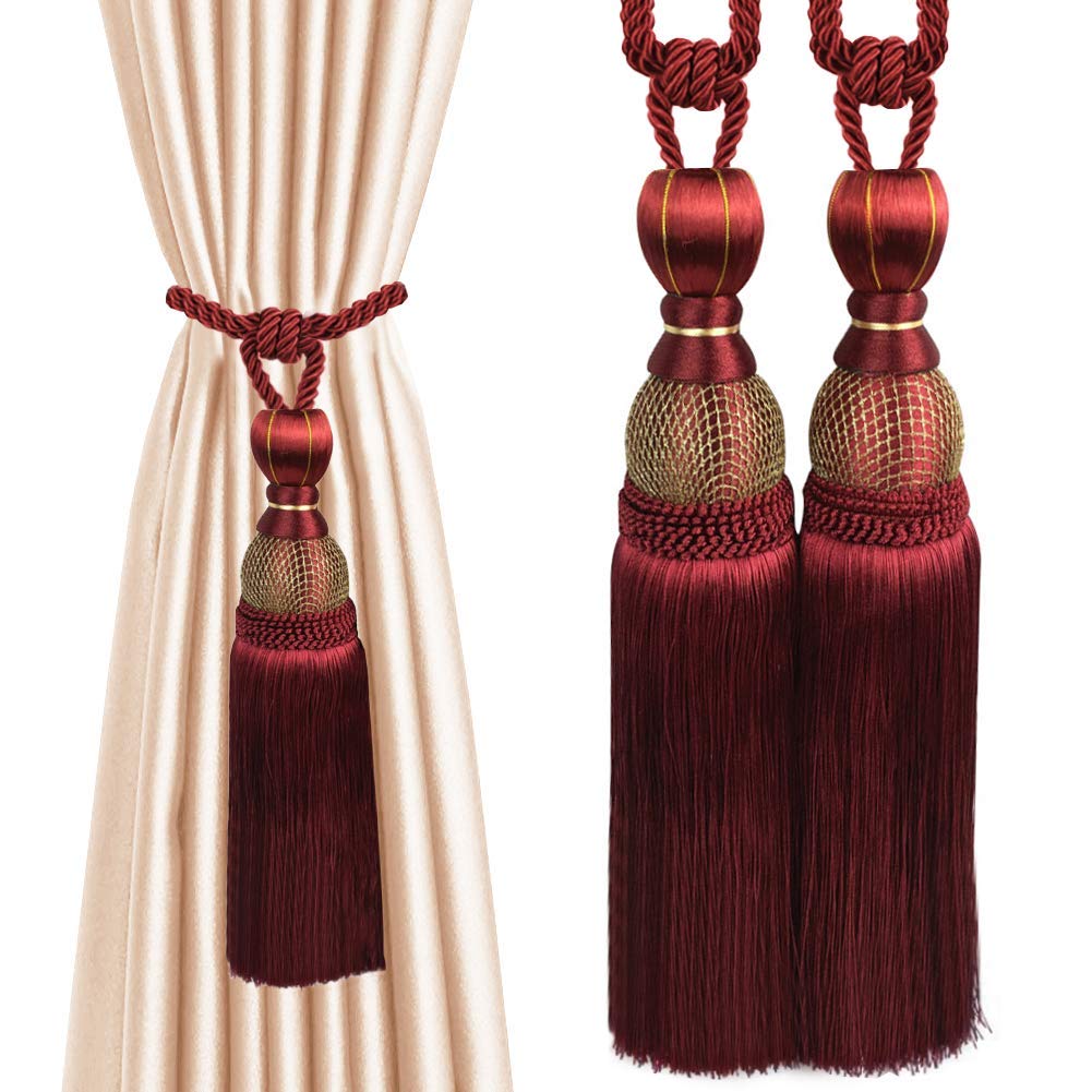 EleCharm 1 Pair Simple Elegant Curtain Cord Tie Drape Holdback Bedroom Curtain Buckle (Wine Red)