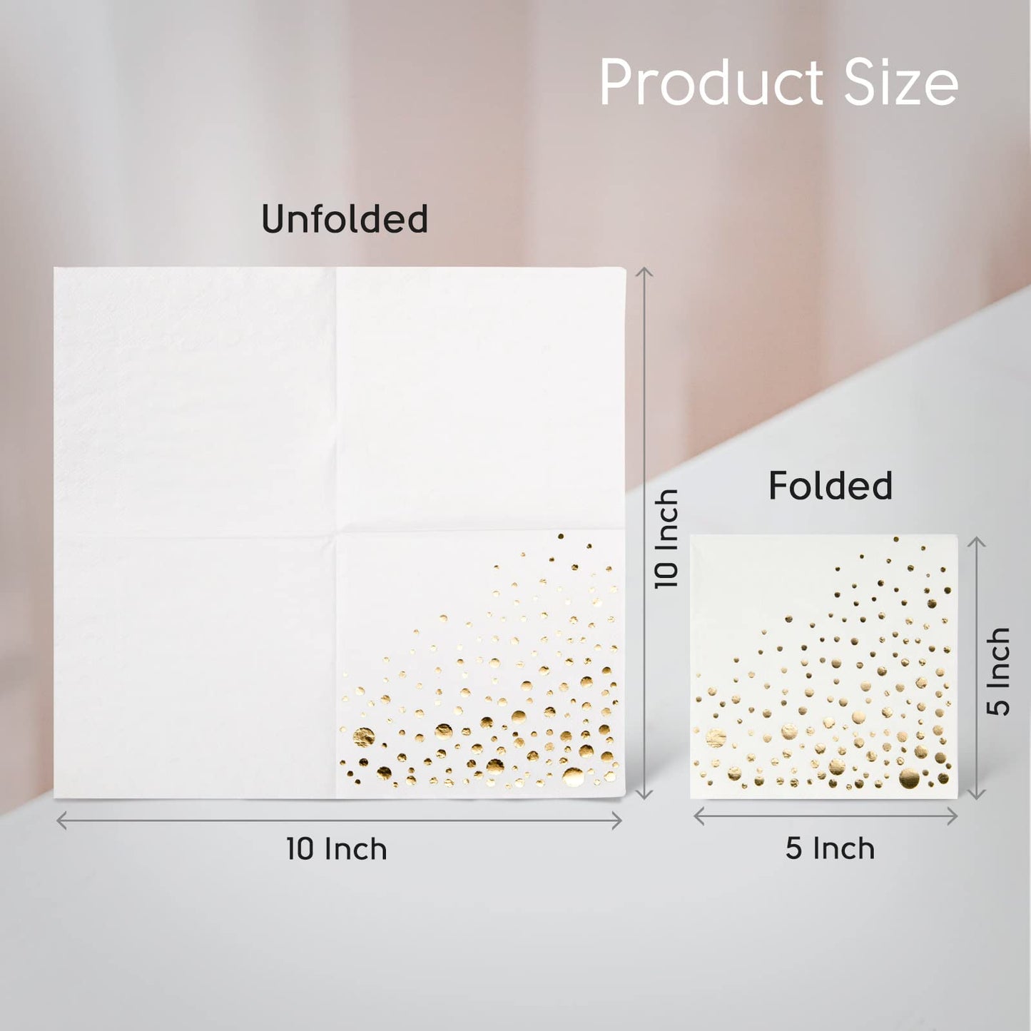 Stylish Gold Cocktail Napkins, 100 3Ply White and Gold Napkins, Disposable Party Napkins, 5x5 Inch Wedding Cocktail Napkins, Paper Cocktail Napkins, Bridal Shower Napkins, or Beverage Napkins